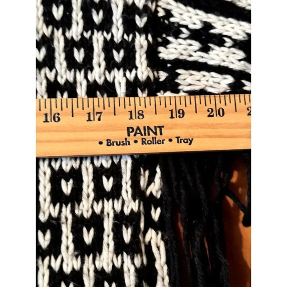 Boho Fringe Kimono Duster Cardigan Aztec Print Black White Knit Sweater - Picture 11 of 11